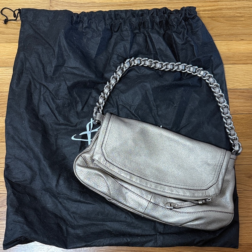 Metallic Pewter Chain-Handle Shoulder Bag